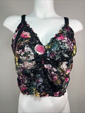 Torrid Curve Floral Lace-Trim Black Bralette with Adjustable Straps Size 2